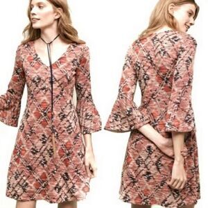 ANTHROPOLOGIE Maeve Erina Swing Dress Bell Sleeves Lined Knit Design Size Small